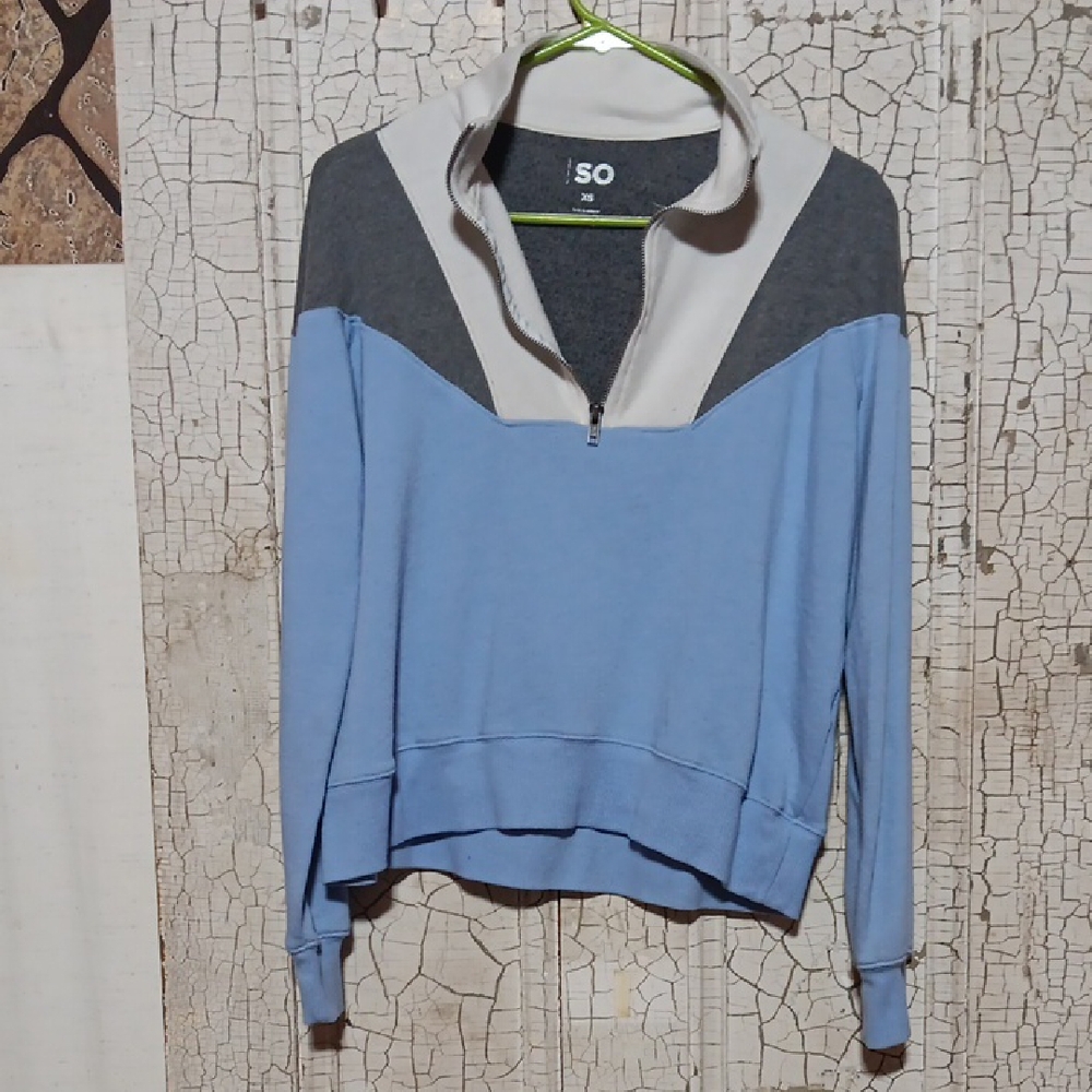SO Blue and Gray Colorblock Pullover